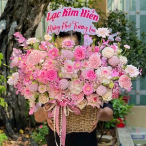 Giỏ hoa hồng, giỏ hoa hồng đẹp, giỏ hoa đẹp, mẫu giỏ hoa đẹp