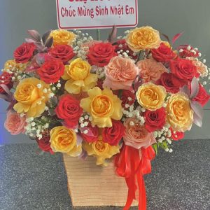 Giỏ hoa hồng, giỏ hoa hồng đẹp, giỏ hoa đẹp, mẫu giỏ hoa đẹp