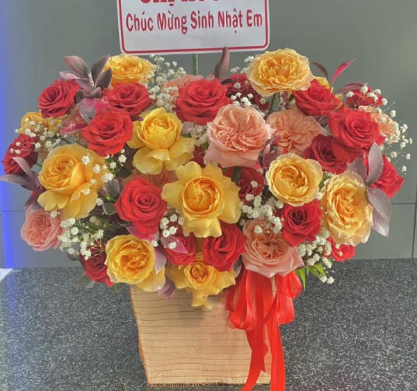 Giỏ hoa hồng, giỏ hoa hồng đẹp, giỏ hoa đẹp, mẫu giỏ hoa đẹp