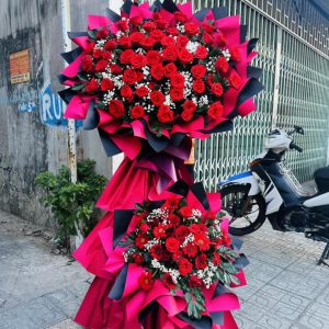 Kệ hoa hồng khai trương, kệ hoa khai trương đẹp, kệ hoa khai trương, mẫu hoa khai trương
