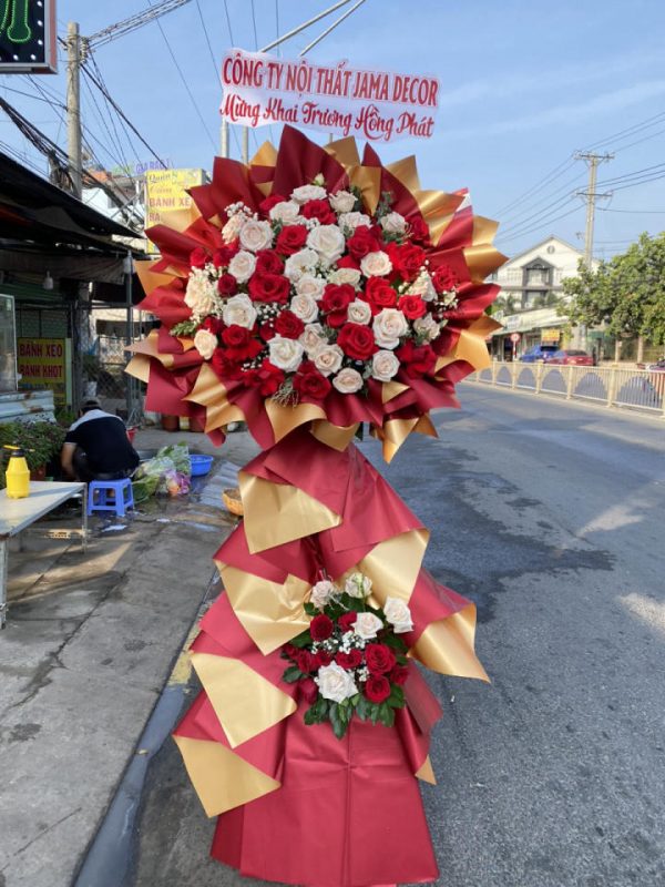 Kệ hoa hồng khai trương, kệ hoa khai trương đẹp, kệ hoa khai trương, mẫu hoa khai trương