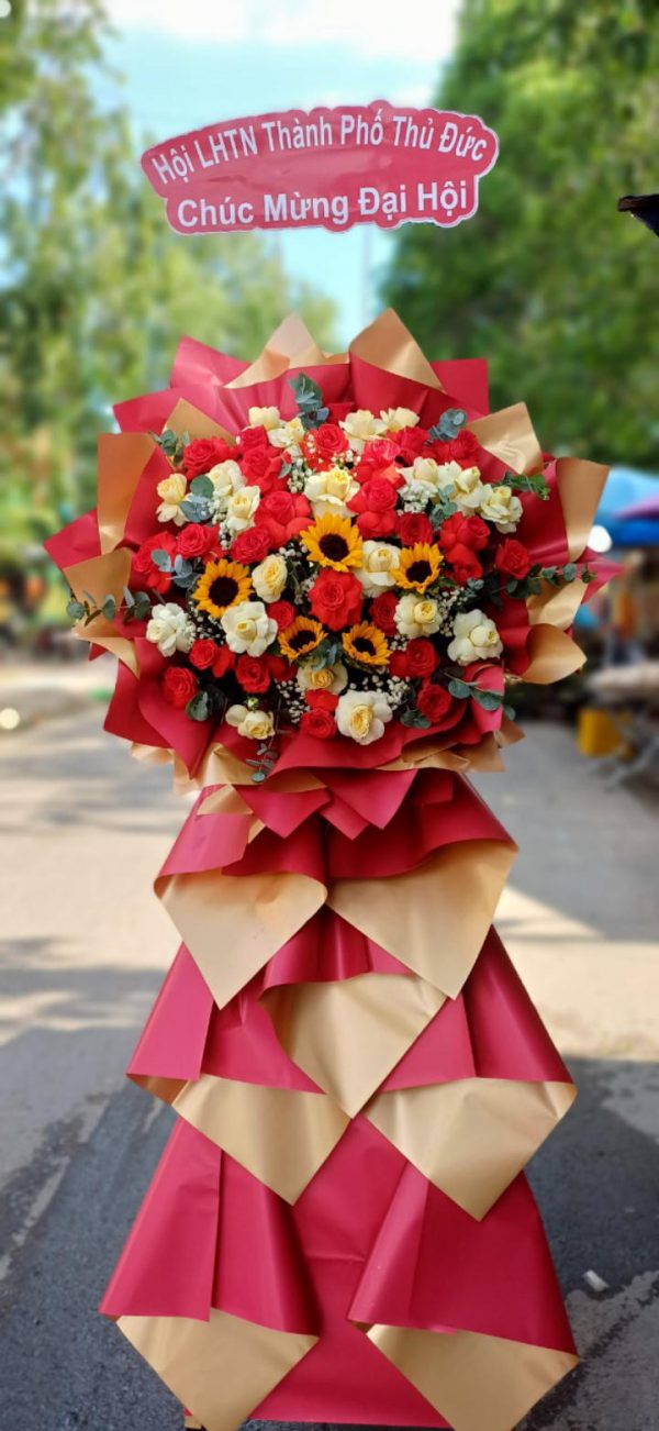 Kệ hoa hồng khai trương, kệ hoa khai trương đẹp, kệ hoa khai trương, mẫu hoa khai trương