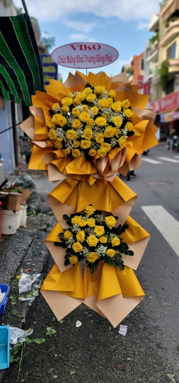 Kệ hoa hồng khai trương, kệ hoa khai trương đẹp, kệ hoa khai trương, mẫu hoa khai trương