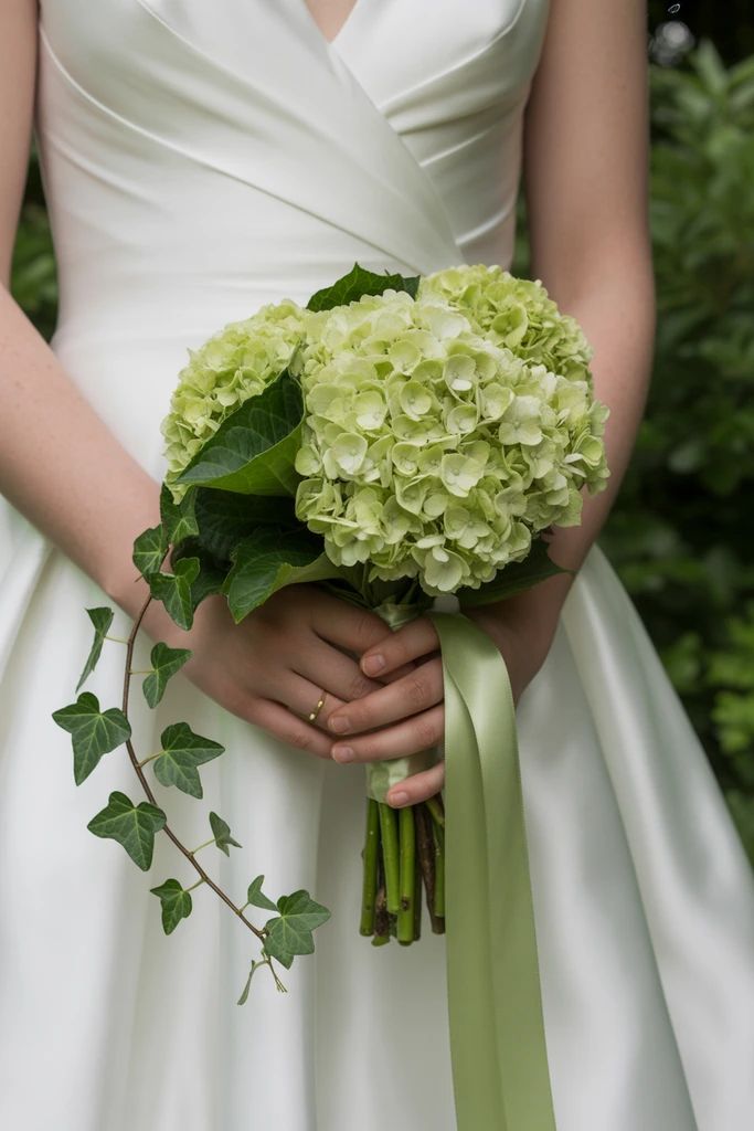 Cẩm tú cầu hồng nhạt trong bó hoa cưới thể hiện tình yêu dịu dàng và lãng mạn.