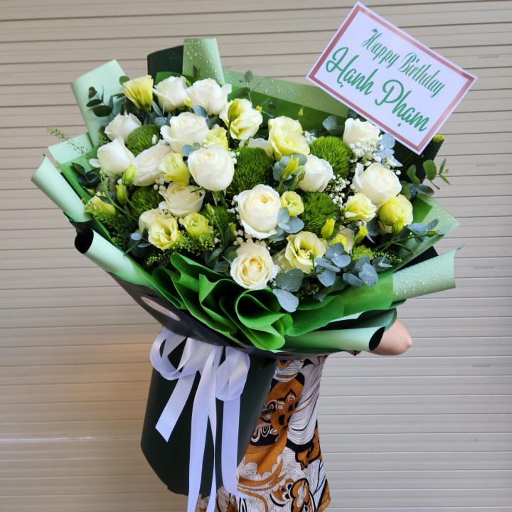 bó hoa hồng xanh lá cây 