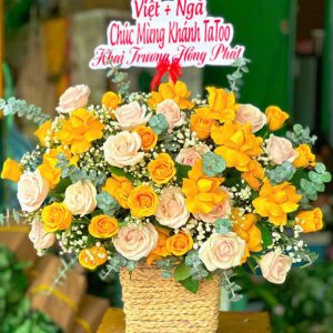 Giỏ hoa khai trương, giỏ hoa khai trương đẹp, hoa khai trương đẹp