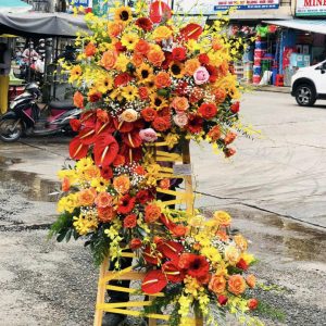 hoa khai trương đẹp, lẳng hoa khai trương, kệ hoa khai trương