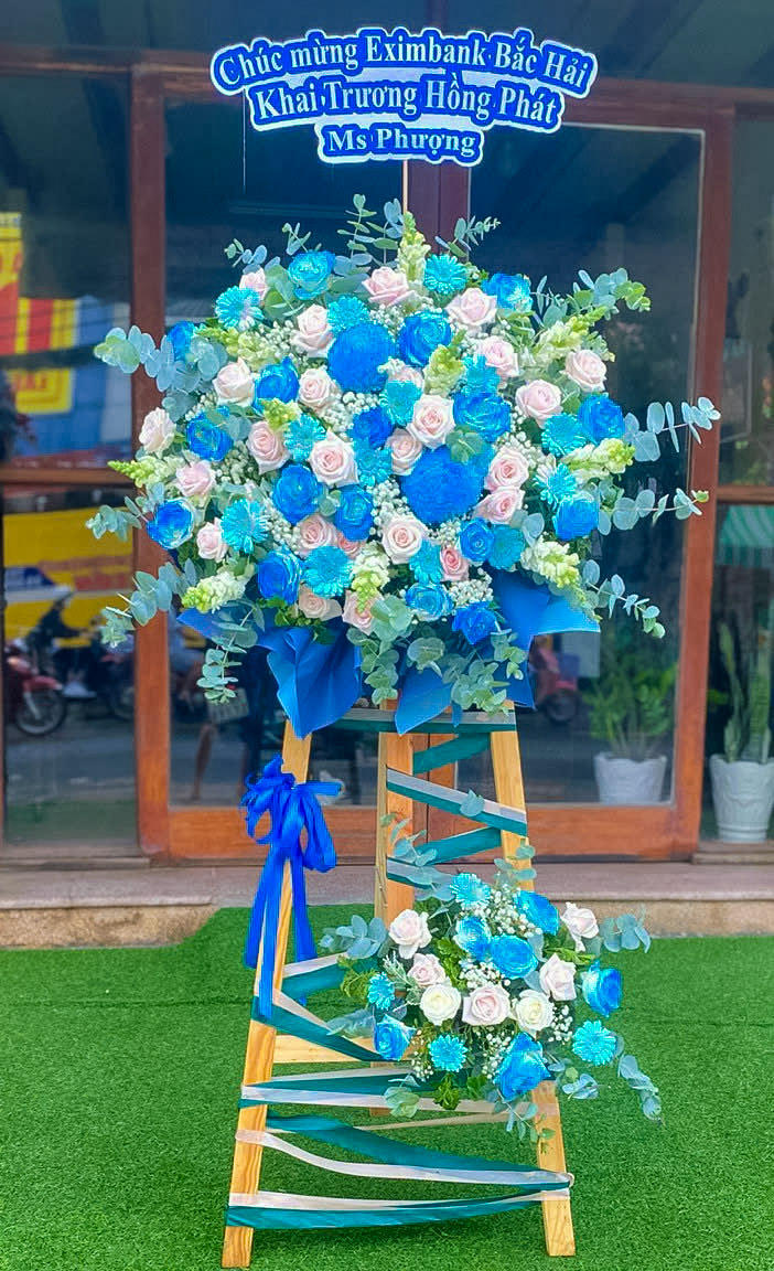 hoa khai trương đẹp, lẳng hoa khai trương, kệ hoa khai trương