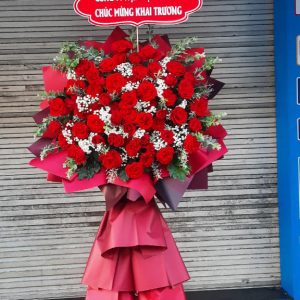 hoa khai trương đẹp, lẳng hoa khai trương, kệ hoa khai trương