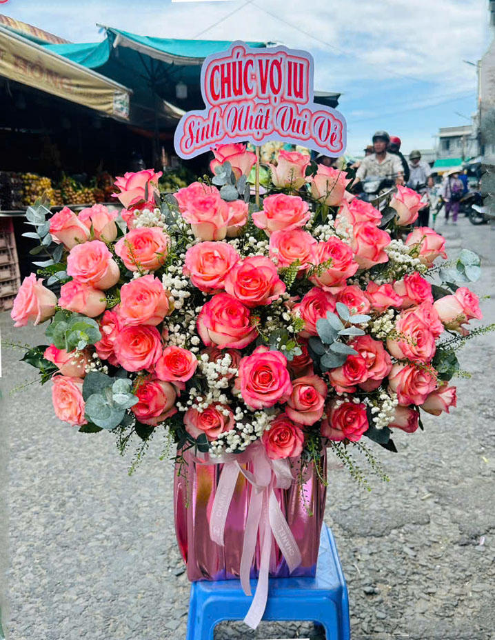 Giỏ hoa đẹp, lẳng hoa đẹp, giỏ hoa sinh nhật, giỏ hoa khai trương