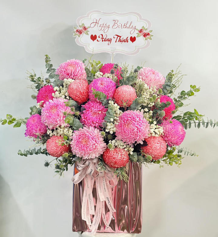 Giỏ hoa đẹp, giỏ hoa sinh nhật, giỏ hoa cúc mẫu đơn, giỏ hoa cúc mẫu đơn đẹp